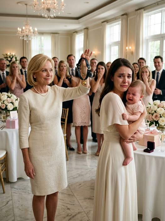 At my newborn daughter's welcome celebration, my wealthy mother-in-law opened a velvet gift box, lifted out a tiny black pet collar, and smiled as she said: “She should learn where she belongs”