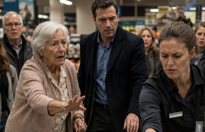 "The cashier threw the old woman's groceries on the floor. The man in line behind her hadn't said a word in ten minutes… until now."