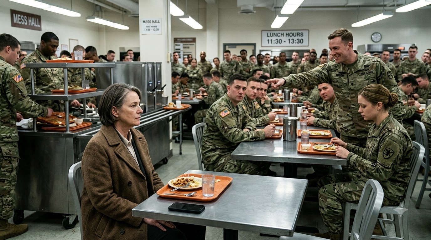 The Arrogant Major Humiliated An Old Woman At The Base Cafeteria, Never Realizing The Four-Star General She Just Texted Was Her Son