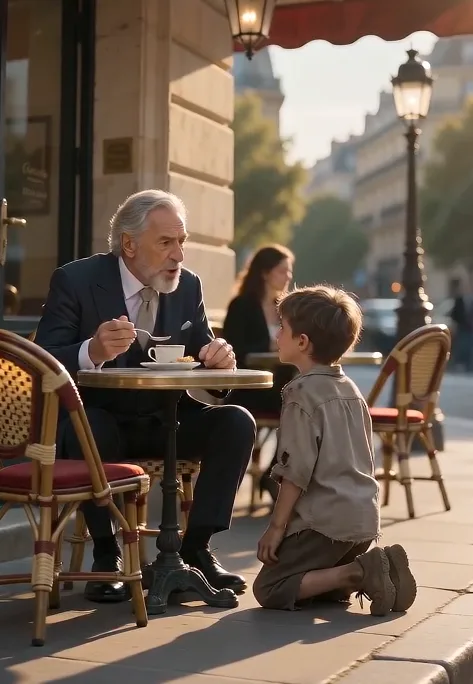 The old man was halfway through his meal when the boy dropped to his knees in front of him
