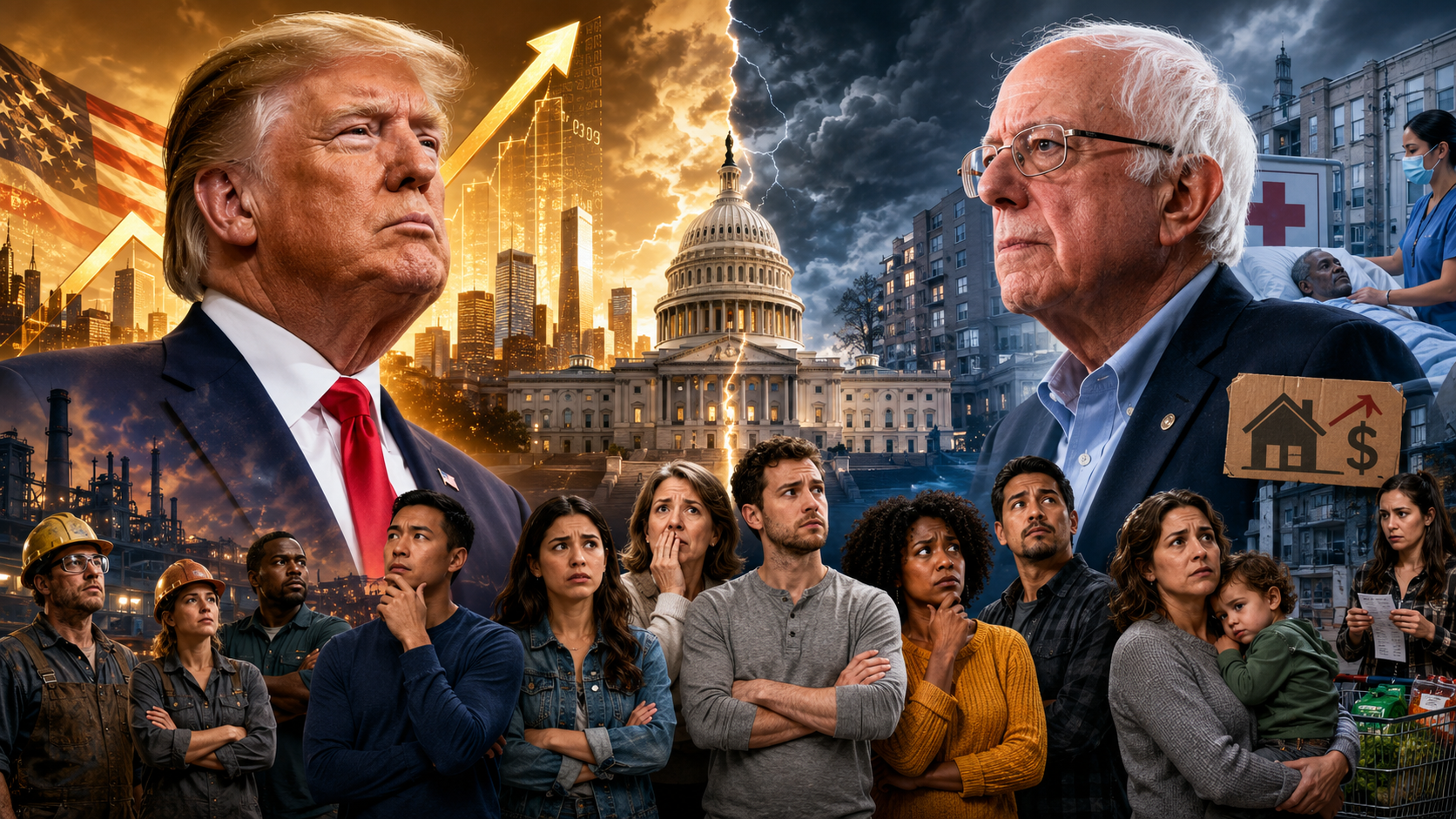 TRUMP SAYS THE ECONOMY IS "A+++++." BERNIE SAYS 60% OF AMERICANS CAN'T MAKE IT TO THEIR NEXT PAYCHECK. ONE OF THEM IS LYING TO YOUR FACE.