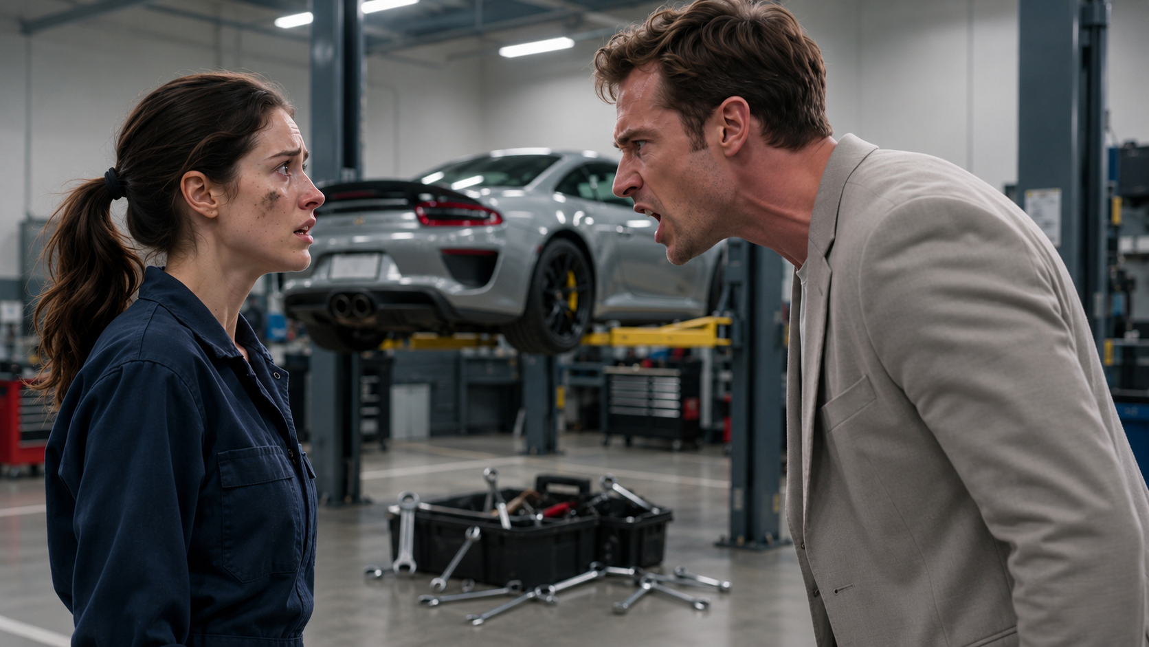 He Slapped the Mechanic and Kicked Over Her Tools Over a Scratch — Then Found Out She Owned the Shop and His Car Matched a Stolen Vehicle Report