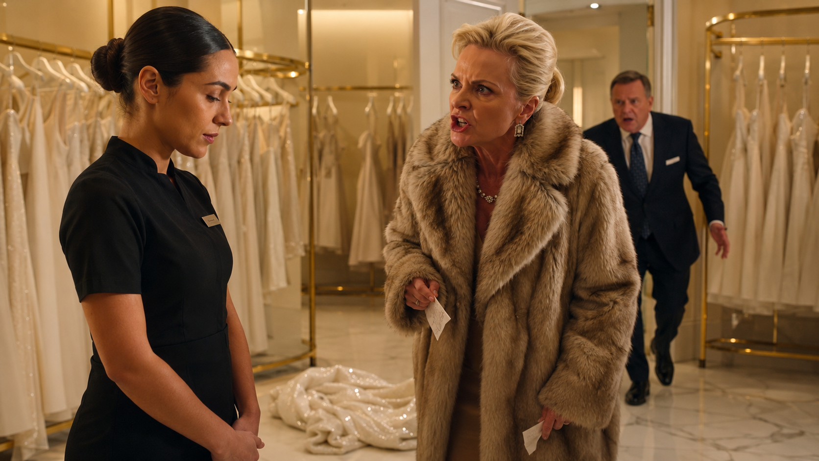 She Ripped the Gown Off the Mannequin and Screamed That a Child Must Have Sewn It — Then the Manager Bowed and Called the Seamstress "Ms. Voss"