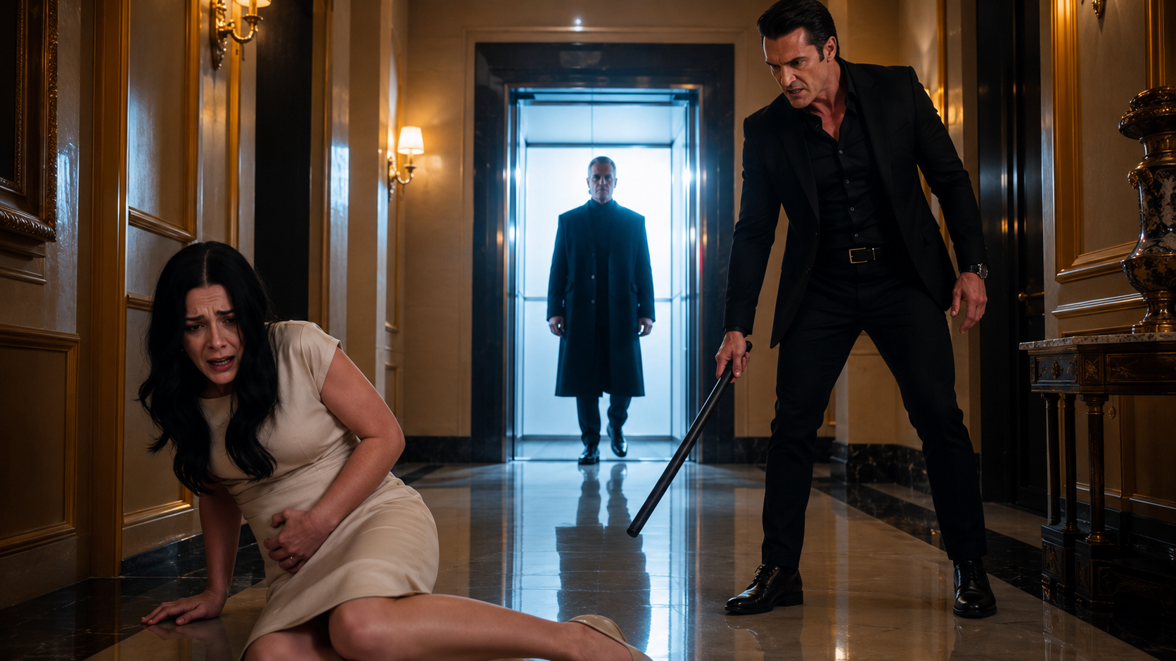 Il levait sa canne noire sur sa femme enceinte dans le couloir de l'hôtel — puis les portes de l'ascenseur se sont ouvertes.