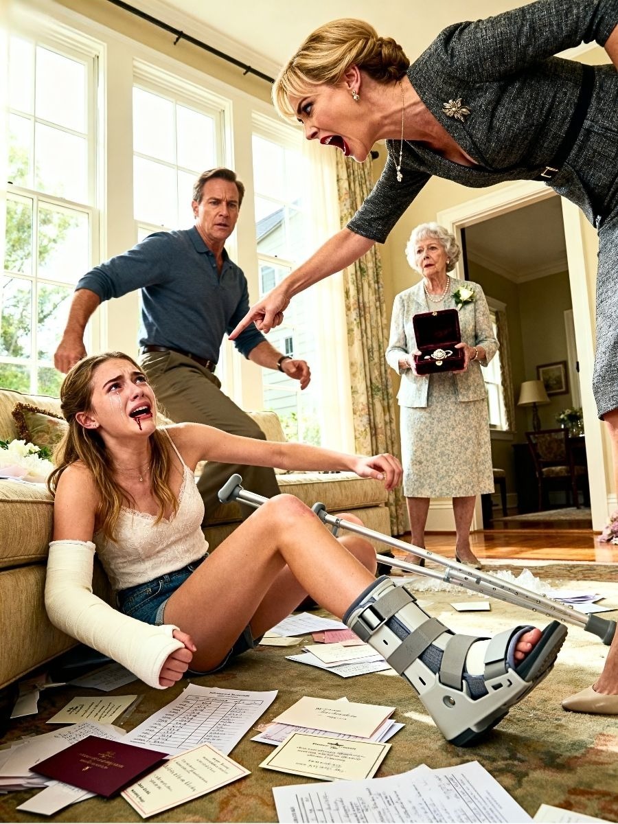 After my mother passed away, my father moved her sister into our house—and Amanda wasted no time making it clear I wasn’t welcome. Even with a broken arm and leg, she still called me “useless” and expected me to organize her wedding without complaint. But everything changed when my grandmother arrived with a “present” that left them both shouting.....