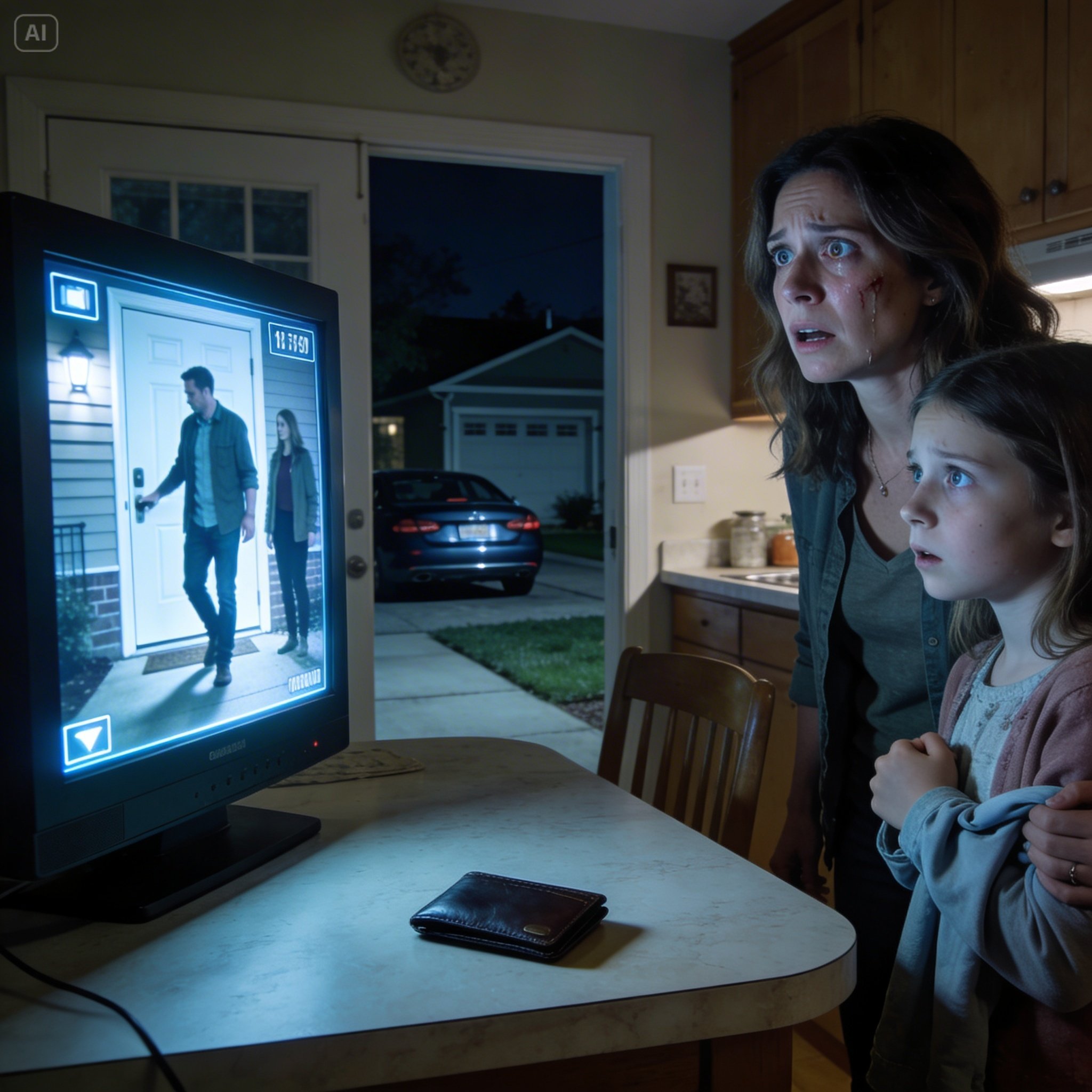 My husband kissed our son on the forehead and said he was only stepping out to buy milk. But three hours later, his phone was off, his wallet was still on the table, and his car hadn’t moved from the driveway. Panic started to rise in my chest until my daughter tugged at my sleeve and pointed to the front door camera. “Mom…” she whispered, her face pale. “Dad didn’t leave alone.” And the person walking out beside him… had died two years ago.