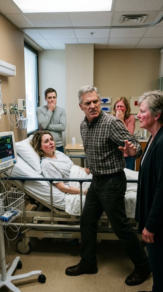 I was lying in a hospital bed when my mother-in-law slapped me in front of my own parents and shouted, “You’ve brought nothing but shame to this family!” My mother froze. I couldn’t even raise my hand. But my father stepped forward with a look I had never seen before and said, “You touched my daughter once. Now you answer to me.” What happened next stunned everyone in that room.