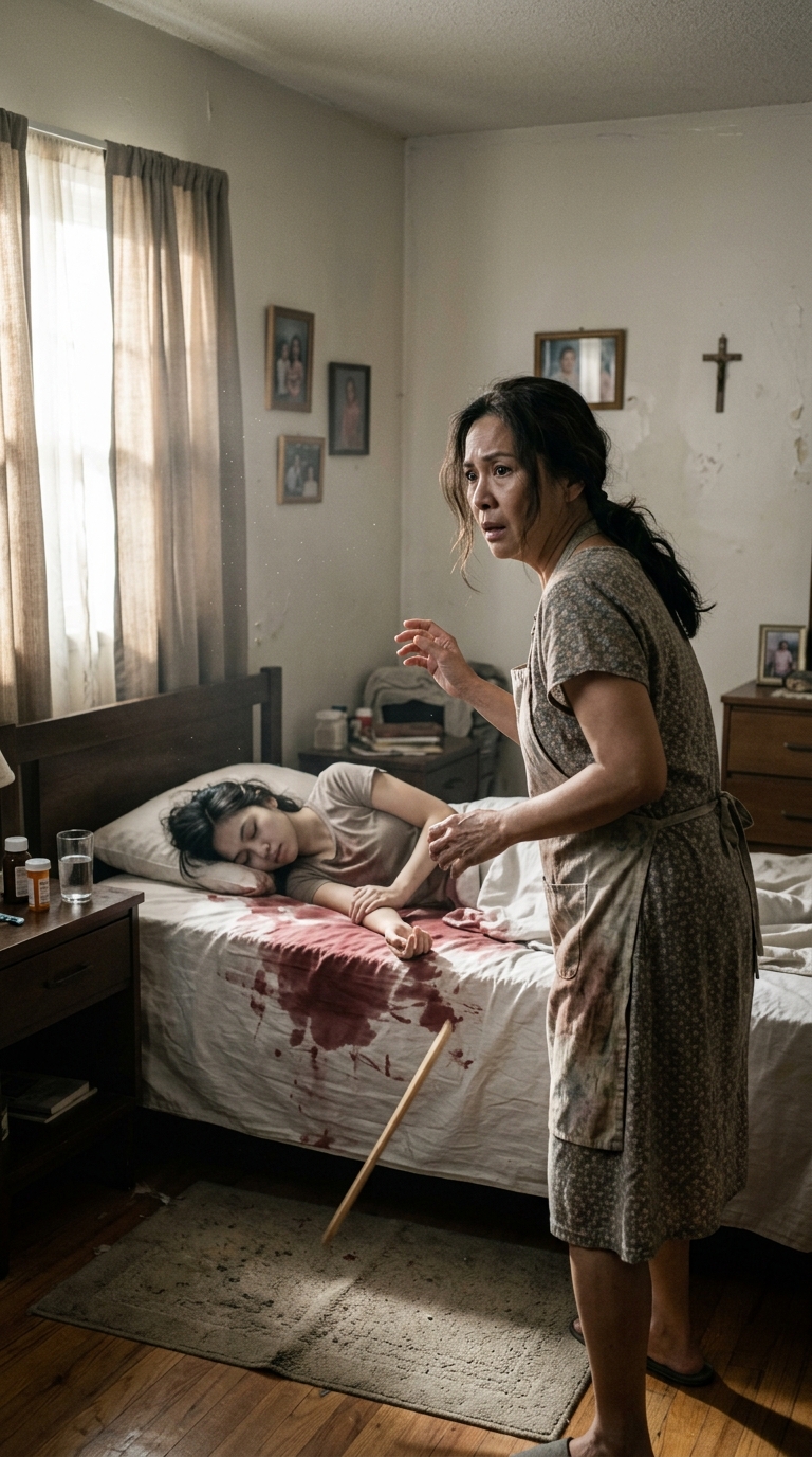 THE DAUGHTER-IN-LAW WAS STILL ASLEEP AT 11 A.M., AND HER MOTHER-IN-LAW BURST IN HOLDING A STICK TO TEACH HER A LESSON — BUT WHAT SHE SAW ON THE BED MADE HER FREEZE IN PLACE.