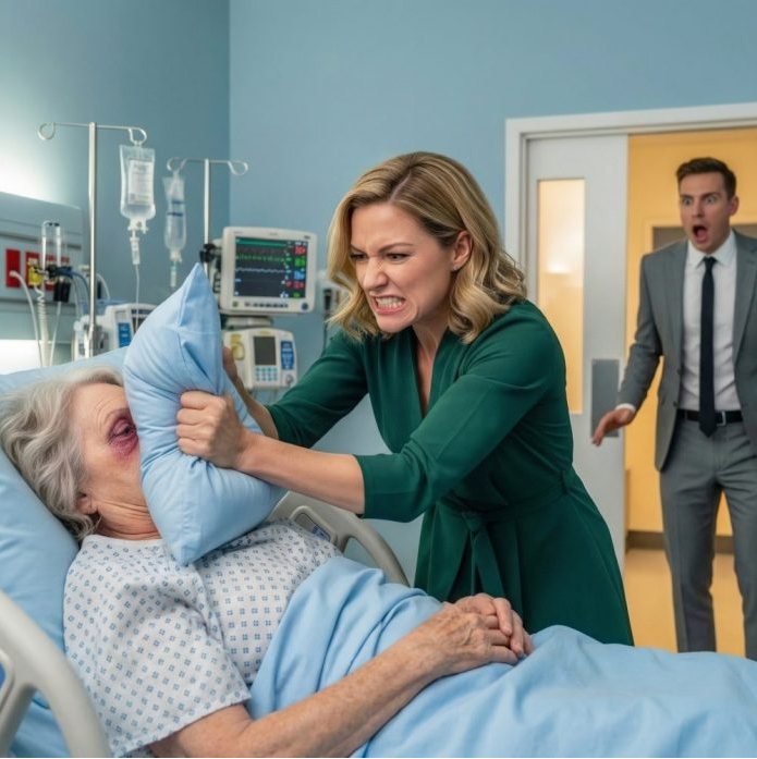 I wasn’t supposed to be back at Mercy Hill that early. But the second I pushed open the door to Room 218, my blood turned cold. My wife was standing over my mother, pressing a pillow down on her face. ‘Adrien—wait, it’s not what you think!’ she screamed. But I had already seen too much. In that moment, I realized my marriage had been built beside a darkness I never truly knew… and what happened next shattered my life forever.