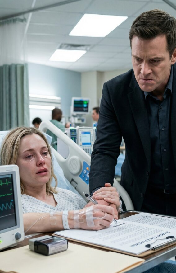 From my hospital bed, tubes hissing, my husband gripped my hand and whispered, “Sell the house… or you won’t make it.” I signed with shaking fingers, believing love was saving me. The second the money landed, he vanished—only divorce papers left on my tray like a cruel joke. Nurses expected tears. I gave them a smile. I opened my phone and typed one line: “Check the account again.” Now he’s calling nonstop, voice cracking, because he finally understands—he didn’t steal what he thought he stole. And I’m just getting started.