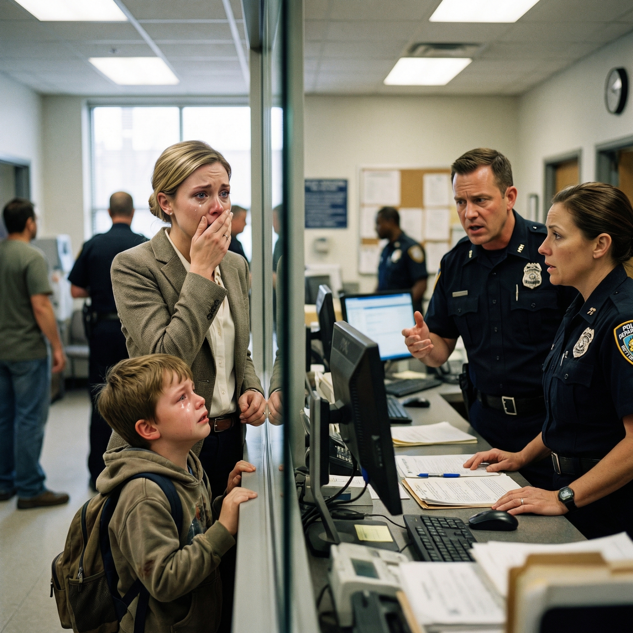 The police station called me out of nowhere. “We found your missing son at a bus stop. Please come pick him up.” I said, “I don’t have a son.” They repeated, “Please come.” When I arrived and walked into the station, I froze. Standing there was…