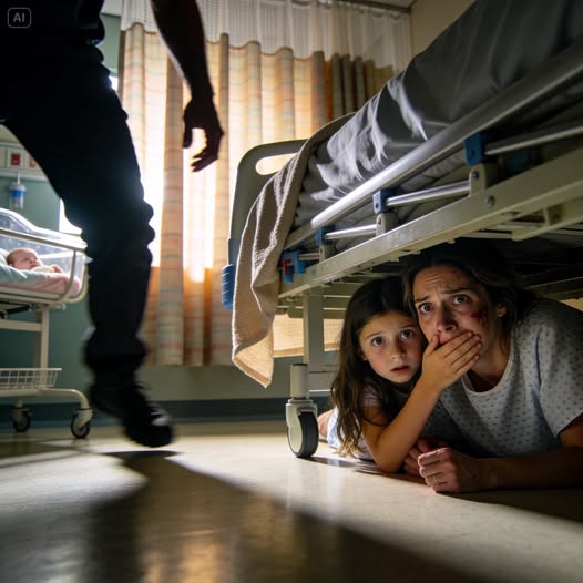 I had just given birth when my 8-year-old daughter came to visit me. Without a word, she quietly closed the curtain and leaned in close. “Mom, get under the bed. Now,” she whispered. My heart started pounding, but I followed her, and we crawled underneath together, holding our breath in silence. Then footsteps began to approach—and just before they reached us, she gently covered my mouth.