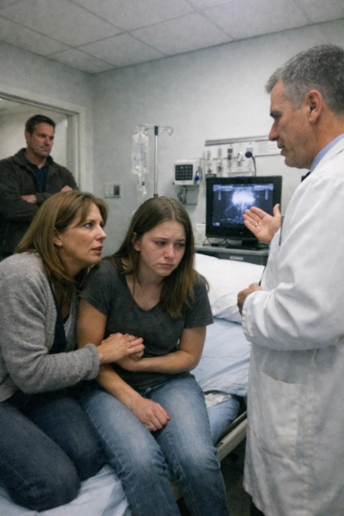 “My Stomach Hurts… But Please Don’t Tell Dad,” My Daughter Whispered Through Tears — He Said She Was Just Being Dramatic, But the Moment the Doctor Looked at Me and Said, “There’s Something You Need to Know,” the Truth About What Had Been Done to Her Changed Everything Forever