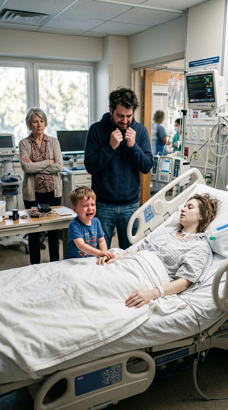 I could barely stand, my skin burning with fever, but my mother-in-law kept shouting, “Get up, you useless woman—this house won’t clean itself!” When I finally collapsed, she stepped over me like I was trash. By the time they took me to the hospital, the infection had already spread too far. The last thing my little child saw was me lying still under white sheets—and what happened after that shattered the whole family.