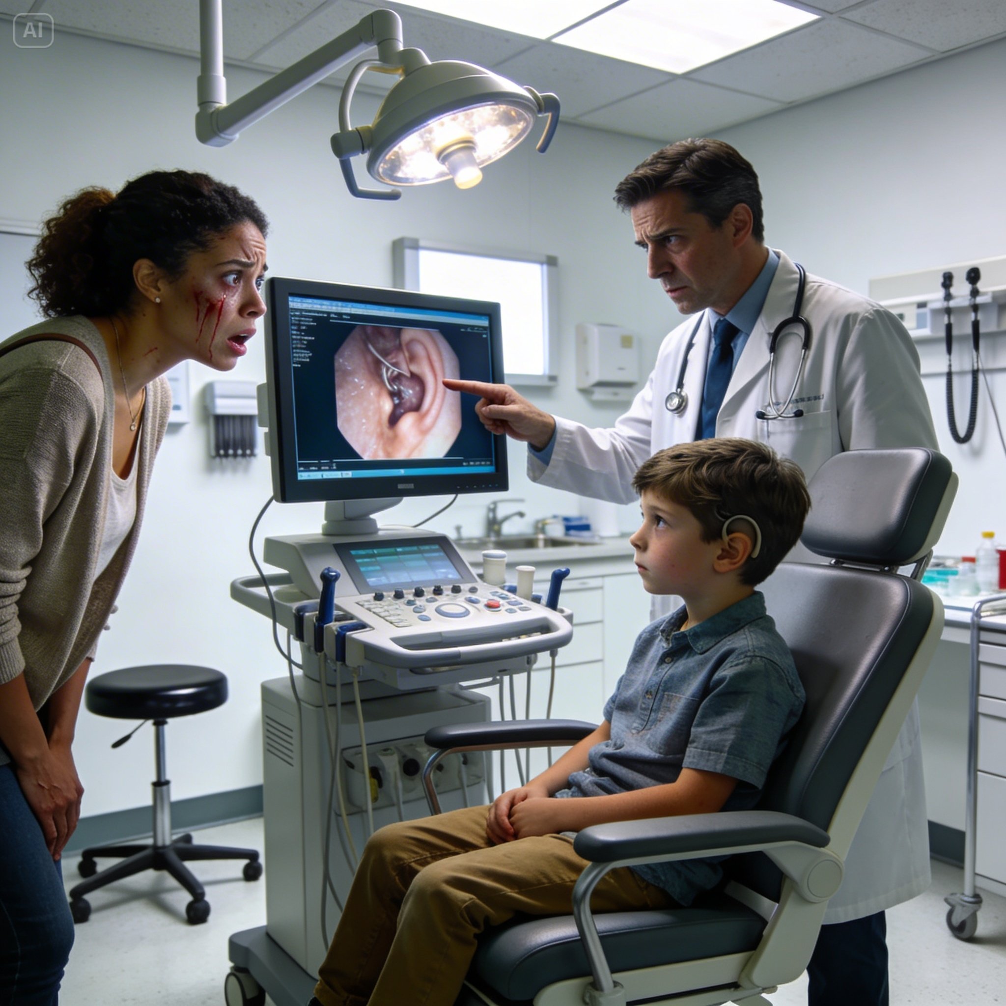 Recently, my 6-year-old son kept complaining, “Mom, my ear hurts.” I took him to an ENT specialist, and the doctor’s face suddenly turned grave. “Ma’am… you need to see this immediately.” I looked at the monitor and gasped. Without hesitation, I ran to the police.