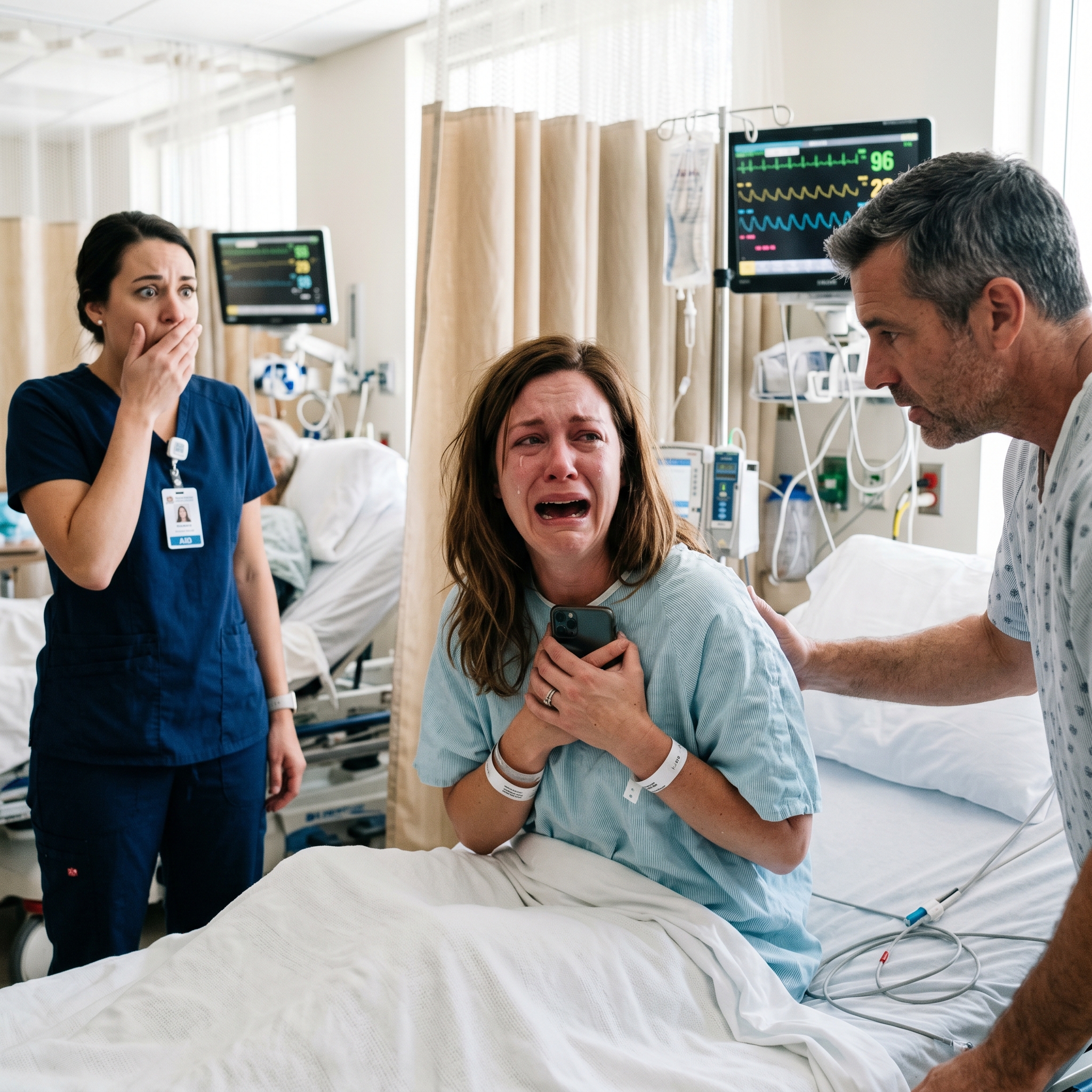 Minutes before surgery, my husband sent a brutal text: “I want a divorce. I don’t need a sick wife.” The stranger in the next hospital bed tried to calm me down, and in a moment of shock, I asked him to marry me if I survived. Then the nurse stared at me and whispered, “You have no idea who he is, do you?”