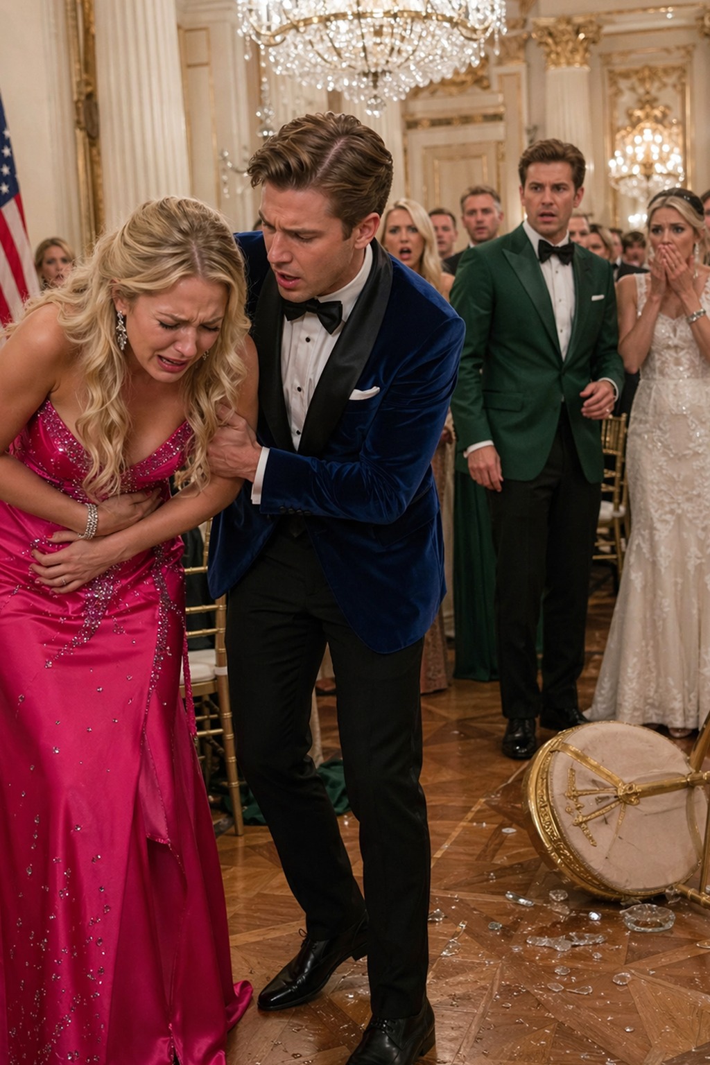 ‎‎Eight months pregnant, she was humiliated by her sister and bridesmaid during the wedding ceremony, collapsing amidst mocking laughter, until a stranger appeared, revealing a secret that left the groom speechless.