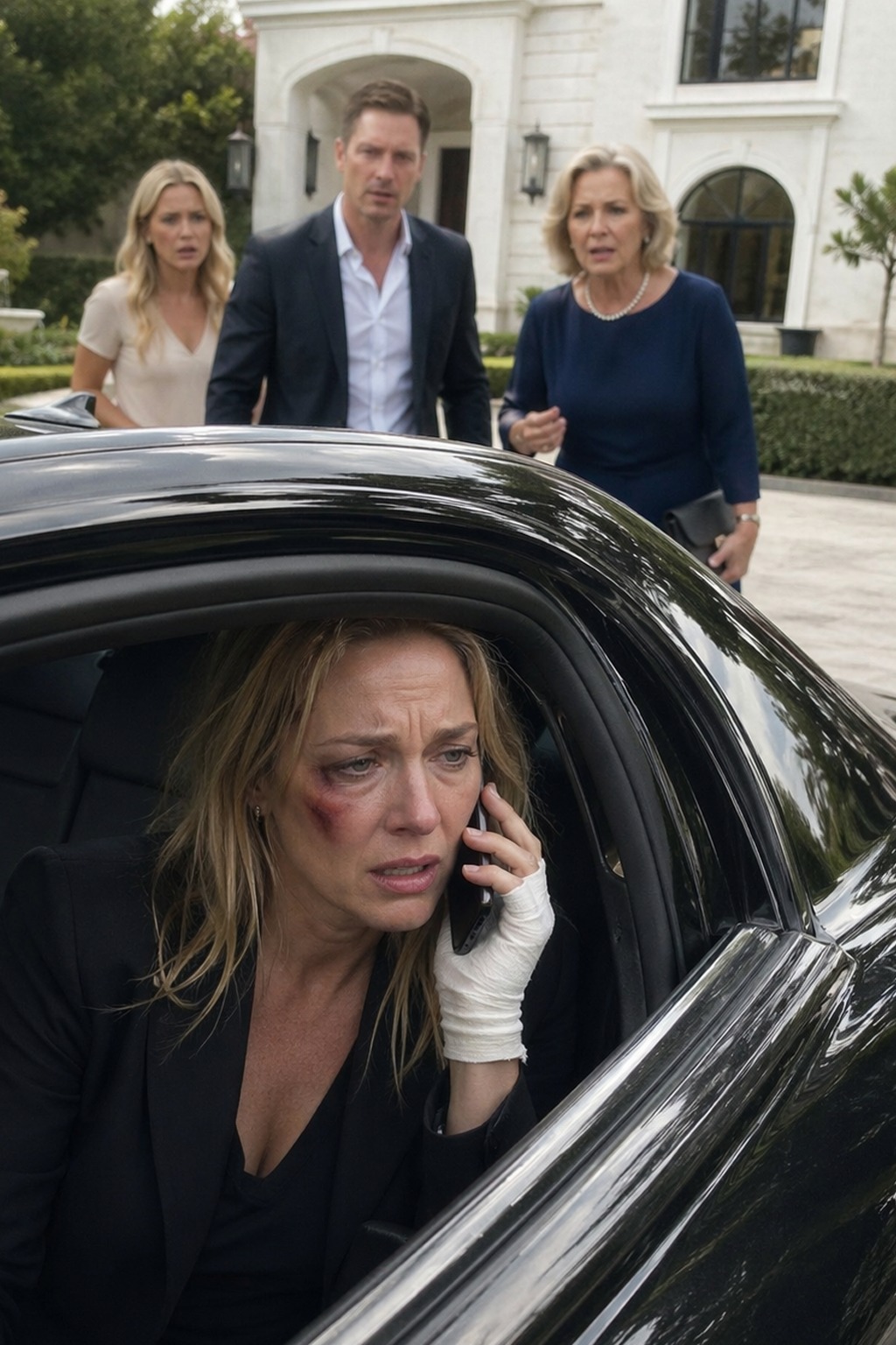 “THAT POOR WOMAN STOLE MY MOTHER’S DIAMOND WATCH—GET ON YOUR KNEES AND GET OUT OF THIS MANSION RIGHT NOW!” I fixed my eyes on my husband, the man I had once trusted completely, as he held his mistress close, while my own hand continued to ble:ed from the broken glass scattered across the floor.