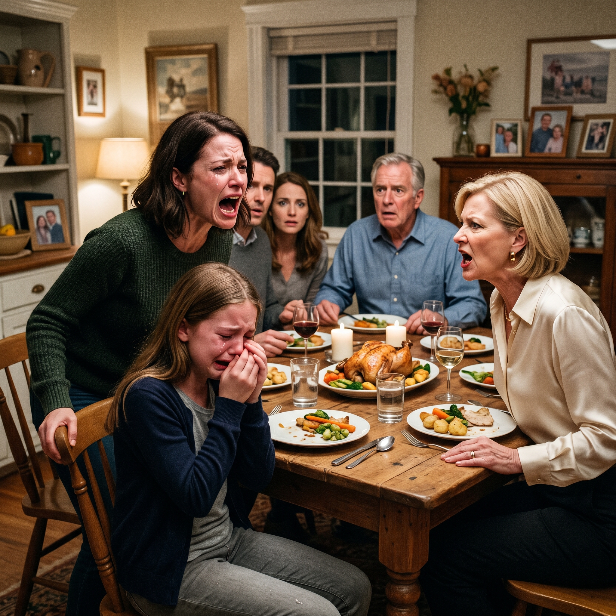At family dinner, my mom told my 12-year-old, ‘Your daughter is not invited to my birthday,’ and nobody said a word. I skipped the party and sent her a gift instead. The second she opened it, her face changed. Dad looked at her, then at me, and quietly asked, ‘What did you do?’