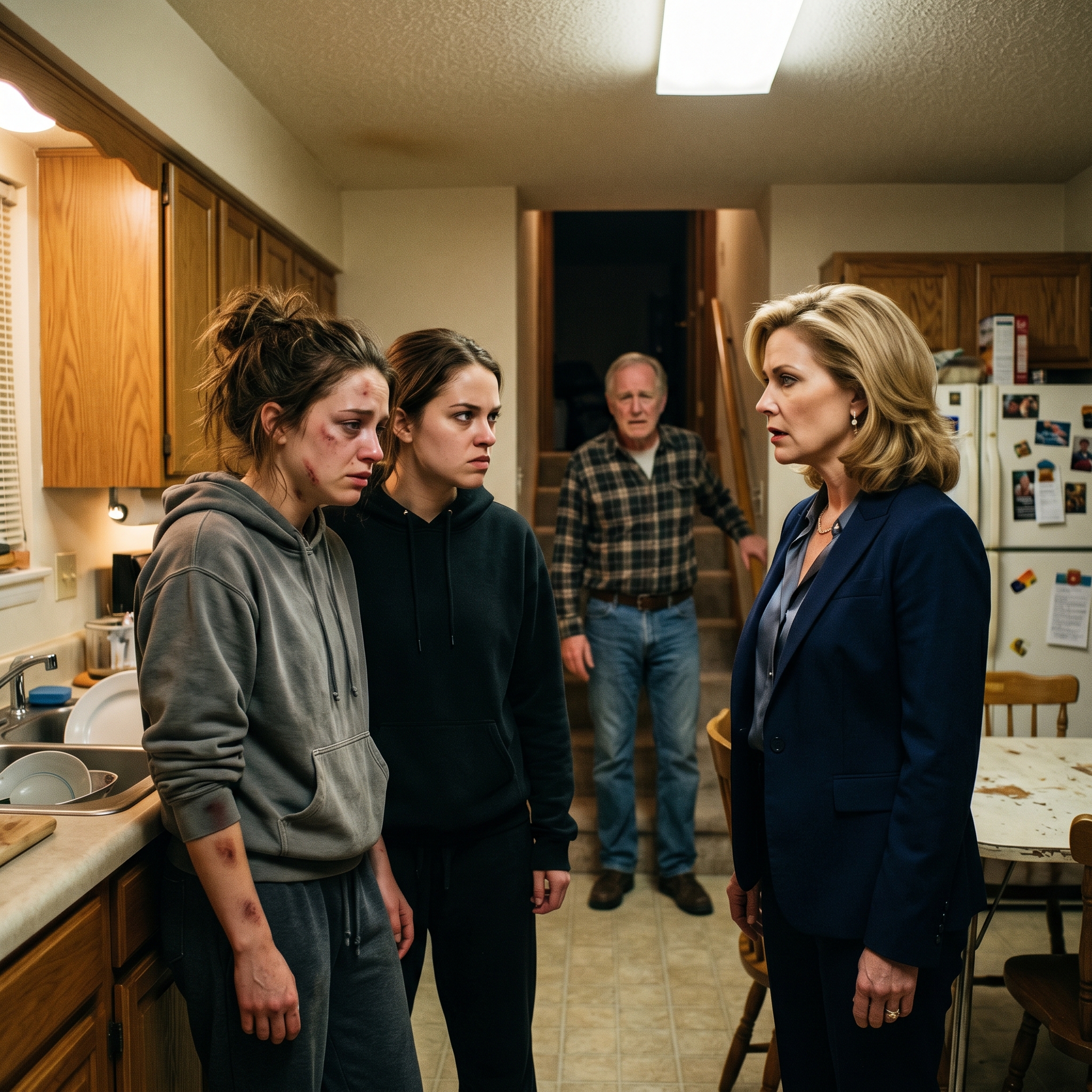 My twin sister showed up bruised all over and softly pleaded: “Don’t tell Dad.” When I learned how her stepmother had been treating her, a chill ran straight through me. And then I decided: this time, I’ll return home as her, and soon this woman will realize she picked the wrong daughter to humiliate…