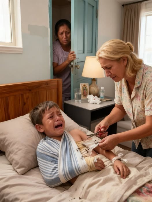 “Cut off my arm!”: The boy begged through tears and his father thought he was crazy, until the nanny broke the cast without permission and discovered his stepmother’s chilling revenge.