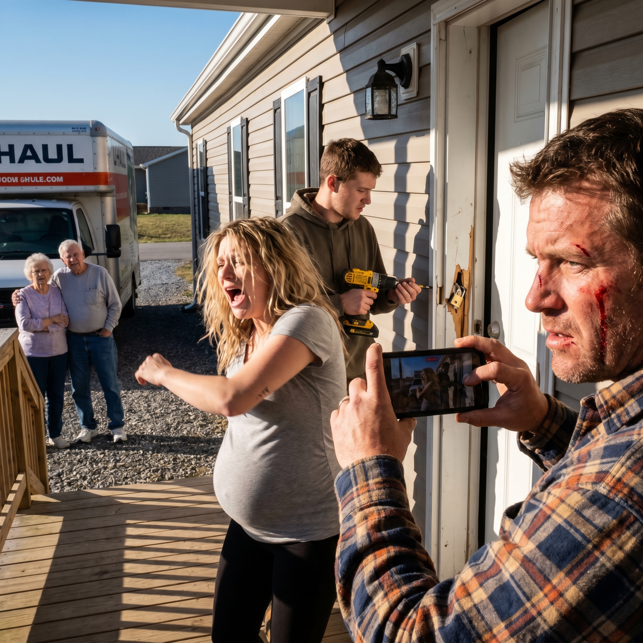 “Family is family, so move out and let your brother have your house!” my mother shouted while Dan drilled my locks. I wiped the blood from my face, held up my phone, and realized that my biological parents were no longer my family, but home invaders I had to destroy.