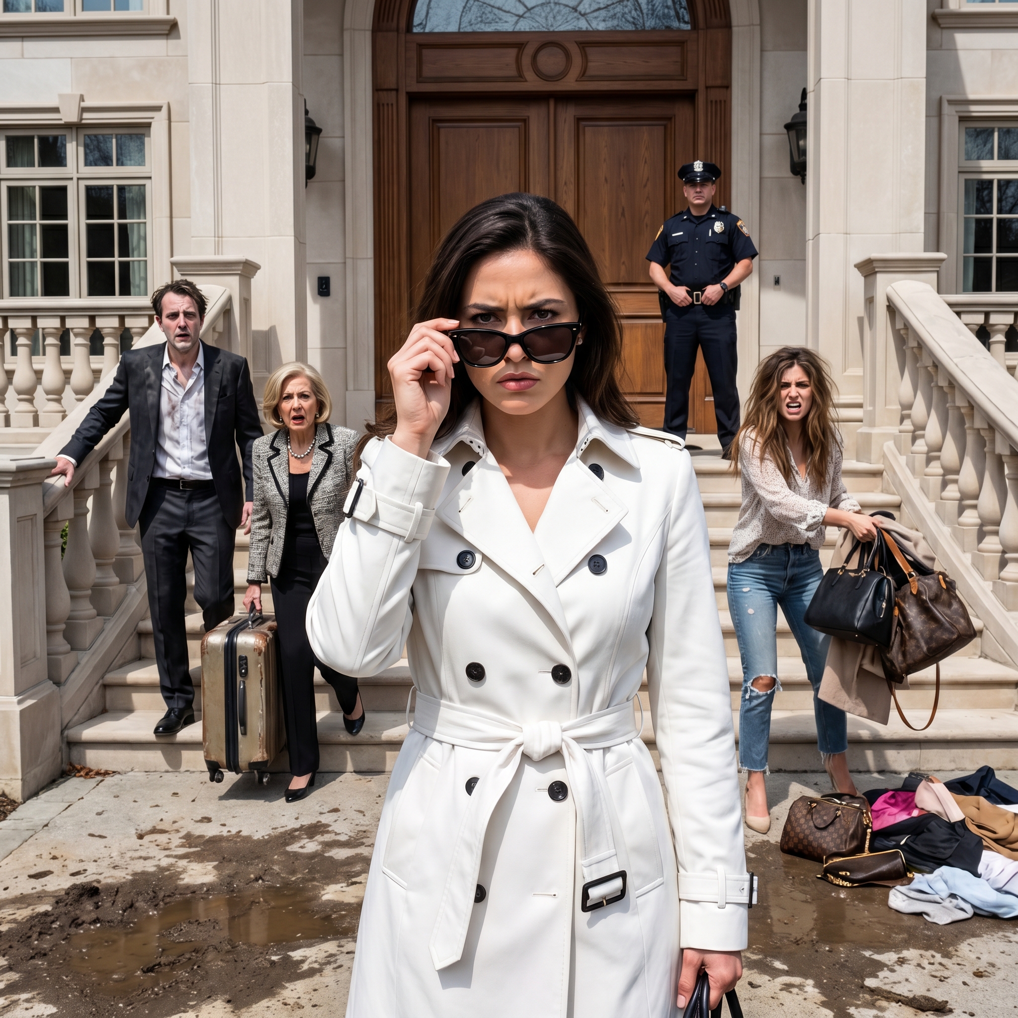 “You have exactly one hour to get off my property,” I said calmly while lowering my sunglasses and watching my ex-husband turn completely pale. His vicious mother dragged a cheap suitcase through the mud as his mistress desperately tried to save her stolen designer bags — and that’s when they finally discovered the maid they humiliated was secretly a billionaire.
