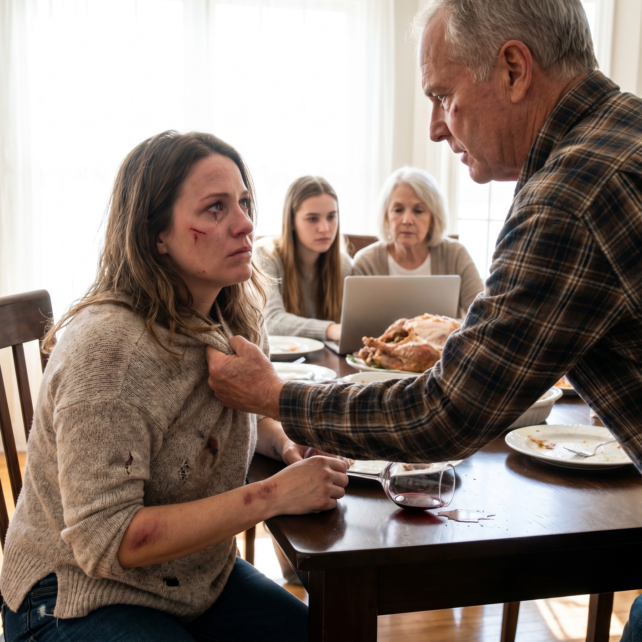 “Give us the passwords or you’re not leaving this table!” My father violently grabbed my collar in The Thanksgiving Trap. Bruised and bleeding, I stared at my cold mother and sister as they hovered over my laptop. They spent my childhood treating me like garbage, but finding out I was a secret millionaire turned them into violent monsters.
