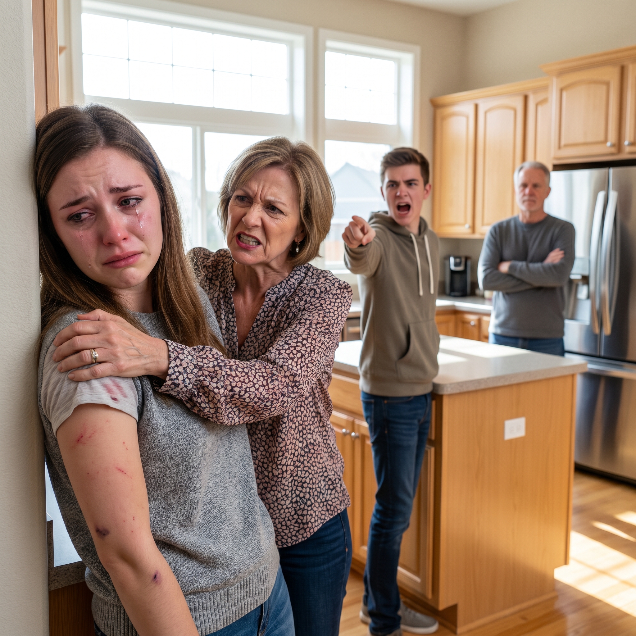 “You’re being incredibly selfish, your brother’s mental health couldn’t wait!” my mother screamed, violently pinning me against the kitchen wall. I looked down at the fresh bruises forming on my arm as my family demanded I forget the $15,000 they stole from my wedding fund to pay for Leo’s luxury honeymoon.