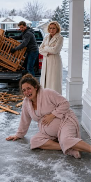 I was days away from my due date when I caught my husband dismantling our custom-built crib. “My sister needs it more, she’s having twins,” he grunted, loading it into his truck. When I stood on the porch, crying and begging him to stop, his mother shoved me aside. “Don’t be selfish,” she spat. My foot slipped on the icy top step. I tumbled down, hitting the concrete hard. As they drove away, ignoring my screams, a sharp, tearing pain ripped through my stomach… and the snow beneath me started turning red.