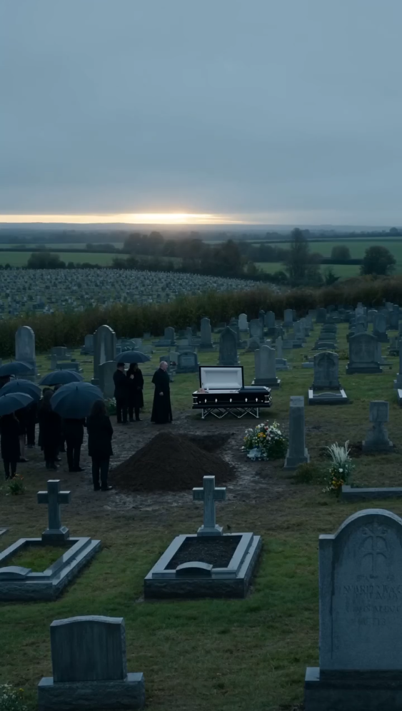 Heavy gray clouds hung low above the cemetery while freezing wind moved through rows of wet gravestones.