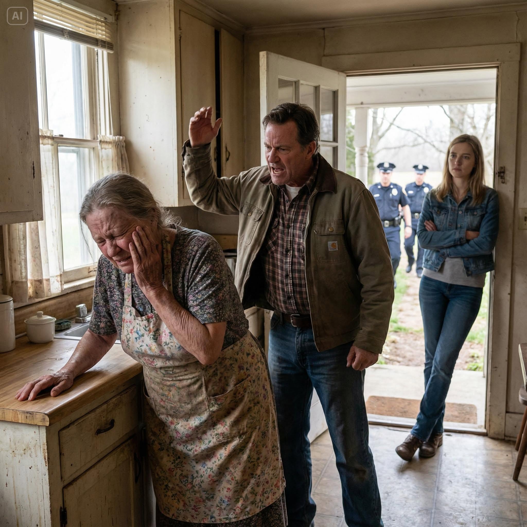 I REFUSED TO GIVE MY SON MY FARM MONEY. HE SLAPPED ME AND SCREAMED, "GET THIS OLD HAG OUT!" MY DAUGHTER-IN-LAW CLAPPED. SHAKING, I WENT TO MY ROOM. TEN MINUTES LATER, THE DOORBELL RANG. WHEN HE SAW WHO WAS THERE, HE FELL TO HIS KNEES, SOBBING AND BEGGING FOR FORGIVENESS...