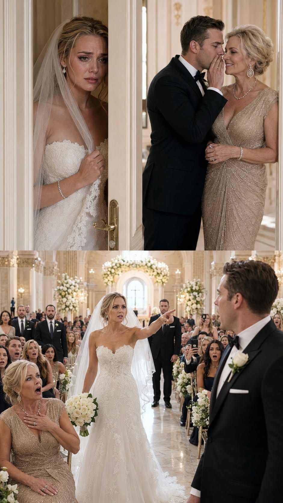 An hour before the ceremony, I overheard my fiancé whisper to his mom: 'I don't care about her—I only want her money.' I wiped away my tears, walked up to the altar, and instead of 'I do,' I said something that made my mother-in-law clutch her chest right there in the hall...