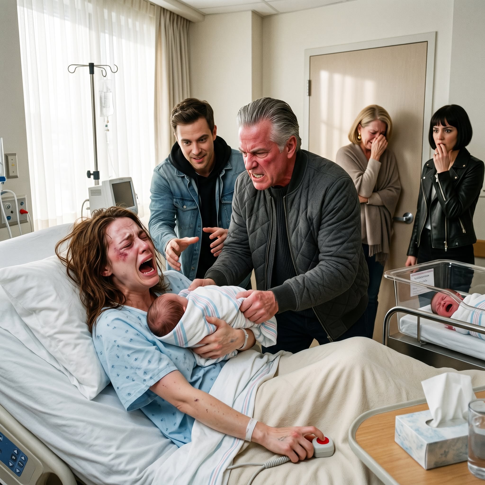 My husband died 4 days before I gave birth to twins. Then my family stormed into my hospital room, my dad slapped me, stole my newborn son, and handed him to my brother. They thought they had defeated a grieving widow, until I pressed the secret button under my bed.