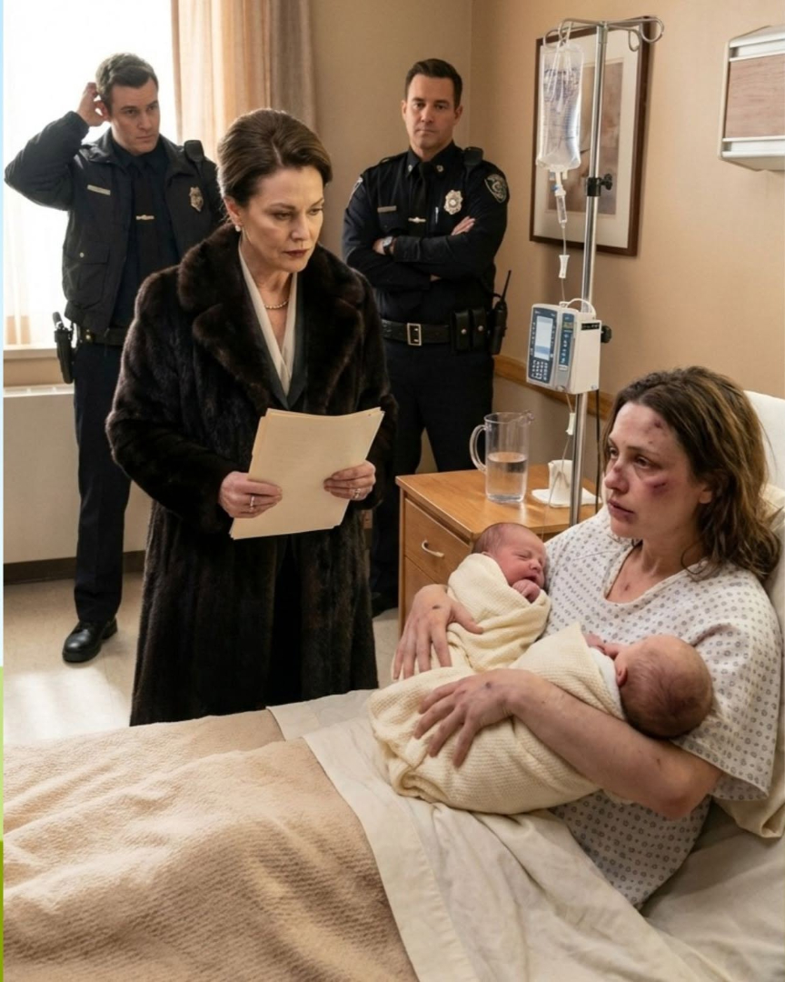 MY MOTHER-IN-LAW TRIED TO STEAL ONE OF MY NEWBORN TWINS IN MY HOSPITAL ROOM… SHE CALLED ME “UNEMPLOYED TRASH.” I HIT THE PANIC BUTTON. SECURITY PINNED ME DOWN… UNTIL THE POLICE CHIEF LOOKED AT MY FACE AND FROZE.