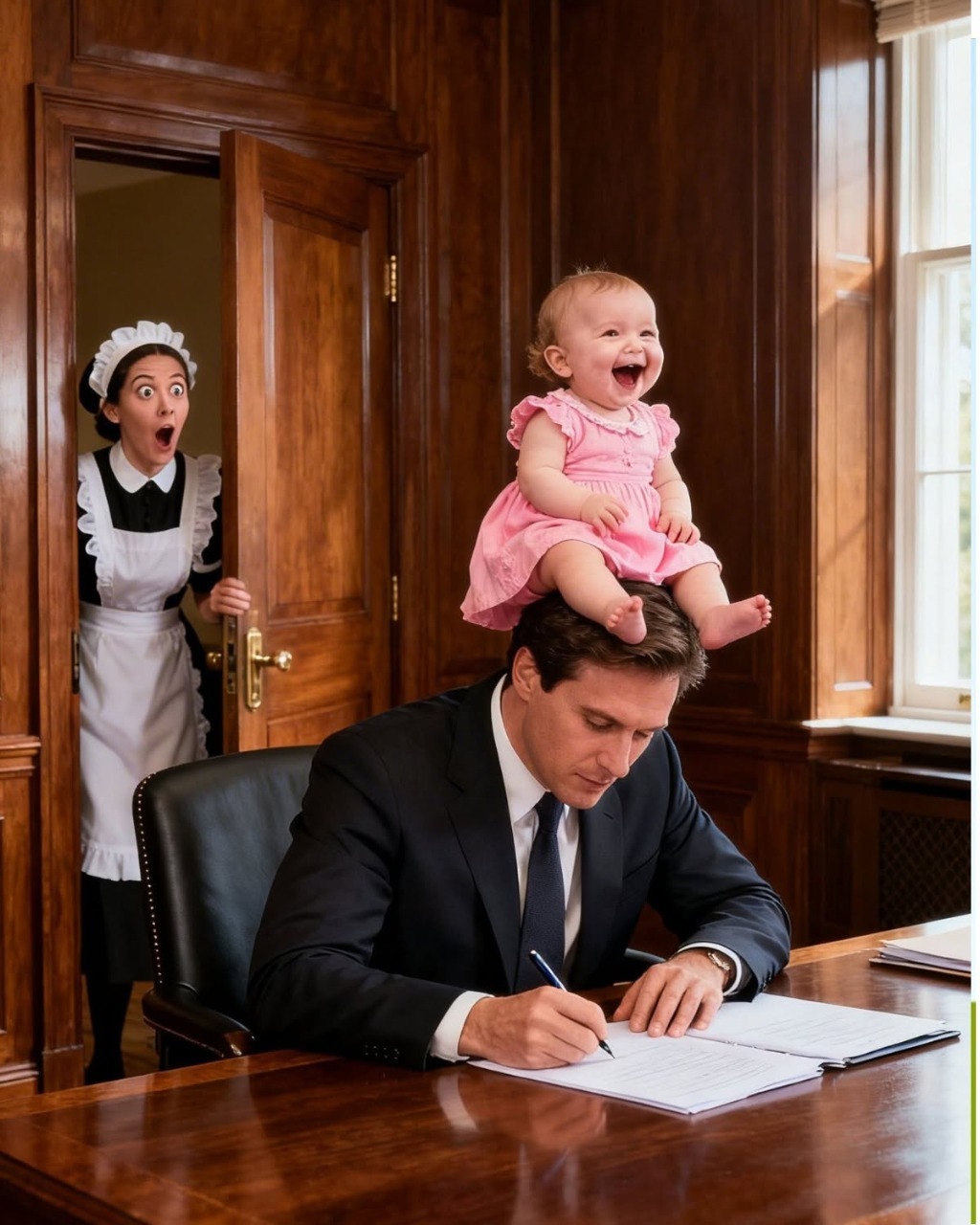 THE HOUSEKEEPER’S BABY SCREAMED IF ANYONE TOUCHED HER… BUT THE SECOND SHE SAW THE BILLIONAIRE, SHE REACHED FOR HIM. WHAT HE SAID TO THE MEN AT THE GATE LATER LEFT THE ENTIRE MANSION FROZEN.