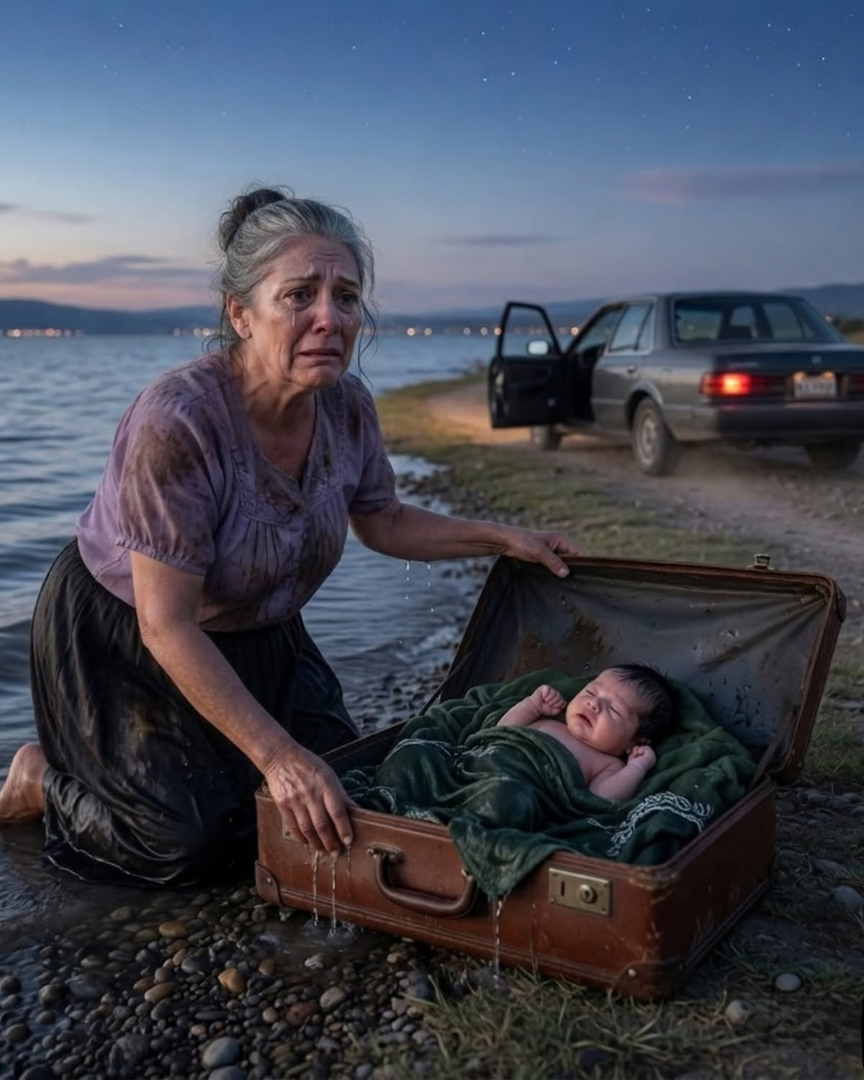 I saw my son’s widow pull up by the lake and throw a heavy suitcase into the water. When I dragged it out of the mud, I heard a tiny cry from inside… and what I found nearly stopped my heart.