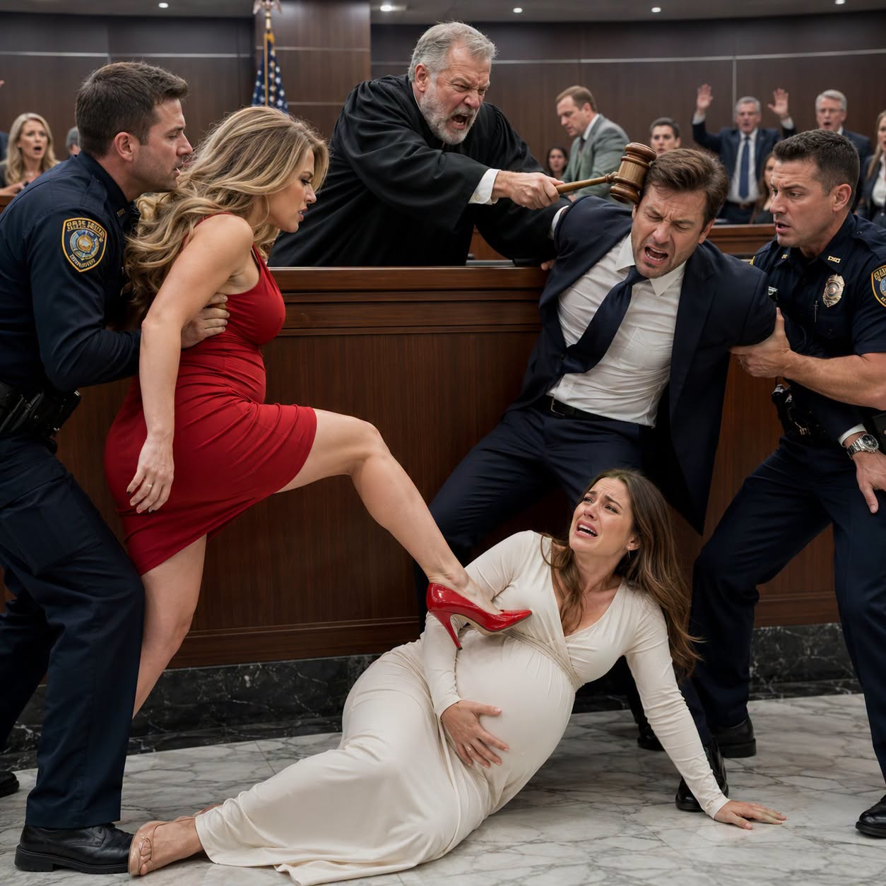 The moment my husband's mistress kicked me in the stomach outside the courtroom, he laughed and said, &amp;quot;She always overreacts.&amp;quot; I clutched my pregnant belly, trying to stay calm as the police officer dragged them inside. Then the judge walked in, saw the bruise forming under my dress, and froze. &amp;quot;Who dared lay a hand on my daughter?&amp;quot; my father roared. By sunset, both were handcuffed – and I was the owner of everything he intended to steal.