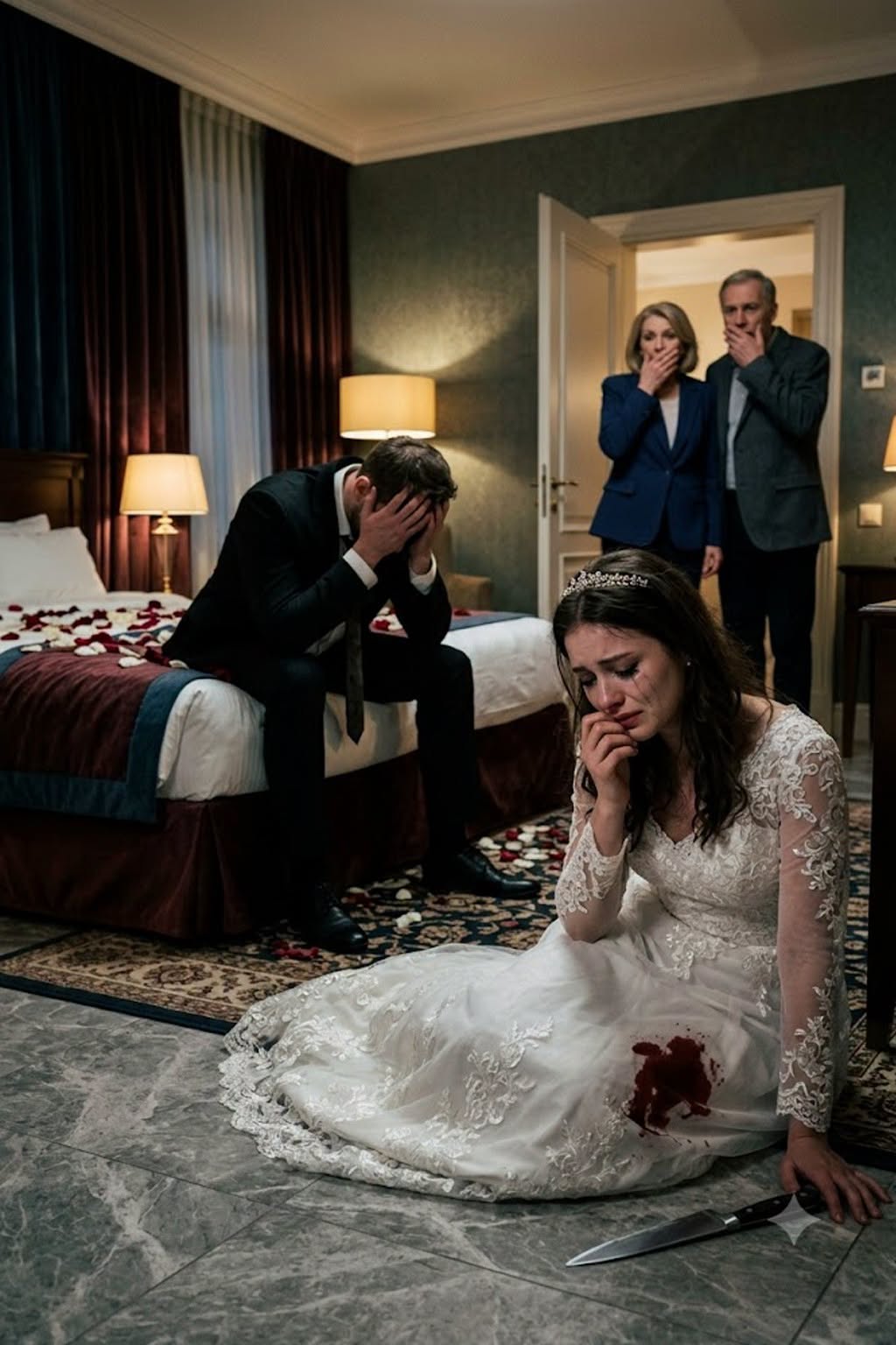 On my wedding night, I screamed so loudly my parents-in-law broke the heavy oak door down. I was backed into a corner, trembling in my crushed dress. "What did you do to her?!" his father demanded. My husband of 12 hours calmly adjusted his cuffs. He looked at me with cold hatred. "She had to pay," he whispered. But what he didn't know was that the real monster was watching us...