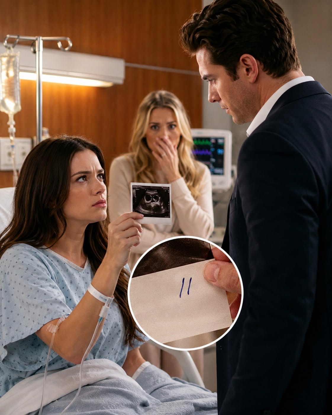My husband brought his pregnant mistress into my hospital room and handed me divorce papers while my IV was still in my arm. His mother called the baby a blessing, and his mistress smiled like I was already erased. They expected me to break in front of them. But the ultrasound in his wallet had the wrong initials on the back.