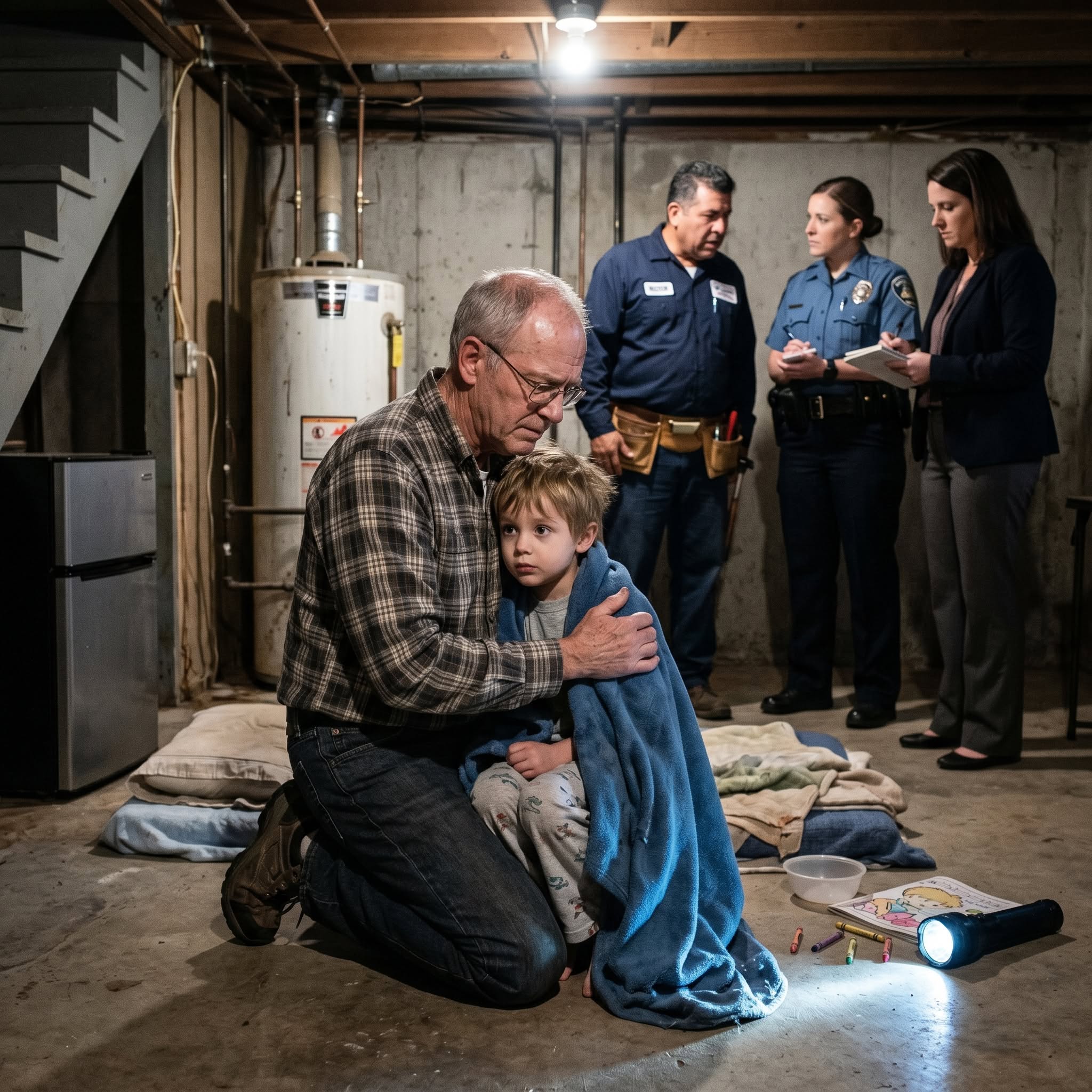 I hired a plumber while my son and his wife were away in Cancun. Two hours later, he called me, his voice shaking, and said, “Sir, there’s a little boy hiding behind the water heater, and he’s terrified.” I rushed over to their house and discovered the secret they had been hiding from everyone.....