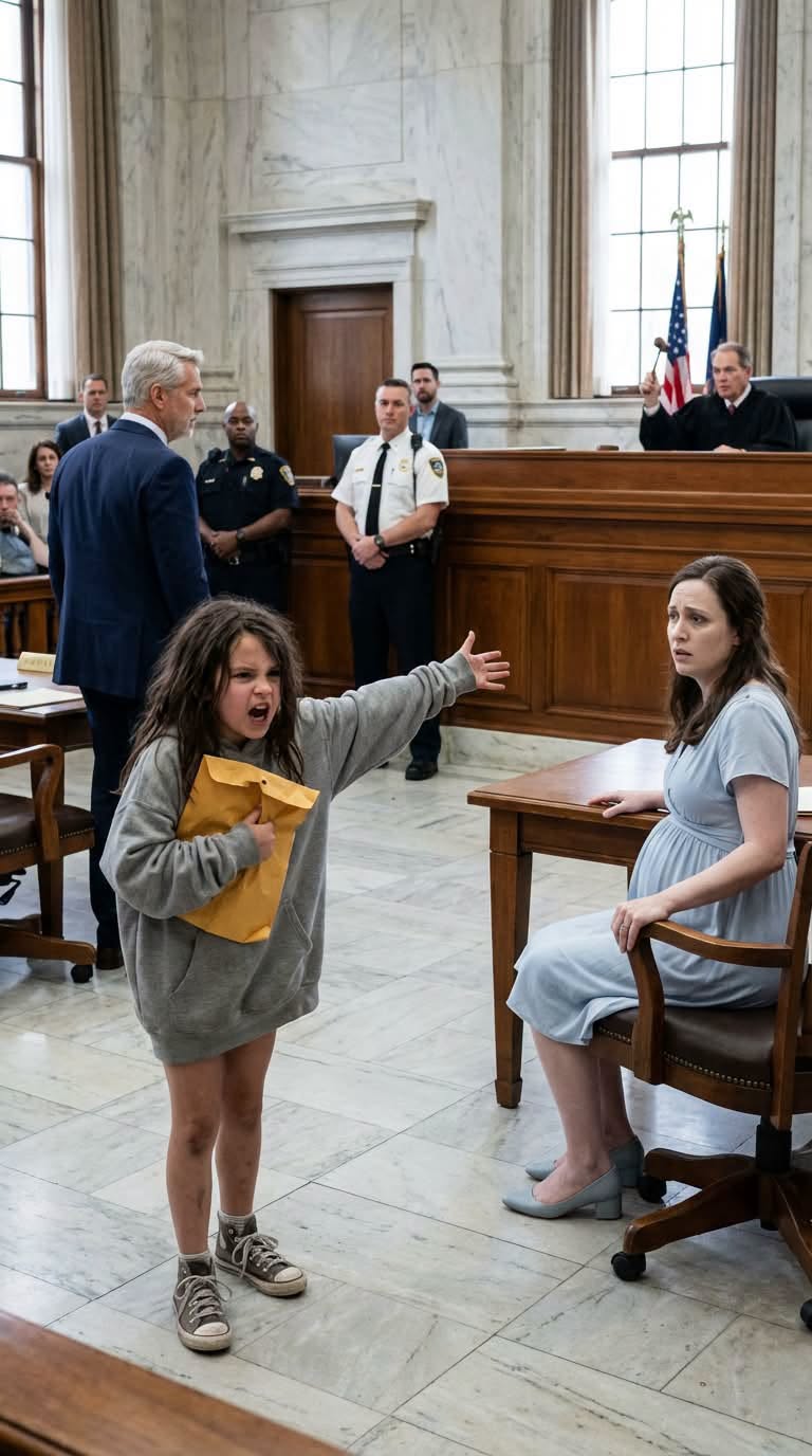 Just as he prepared to sign away $980 million to his pregnant ex-wife, the courtroom doors slammed open and a homeless girl ran inside carrying a weathered envelope. What she revealed about the child’s real father stunned everyone and brought the entire proceeding to a halt.