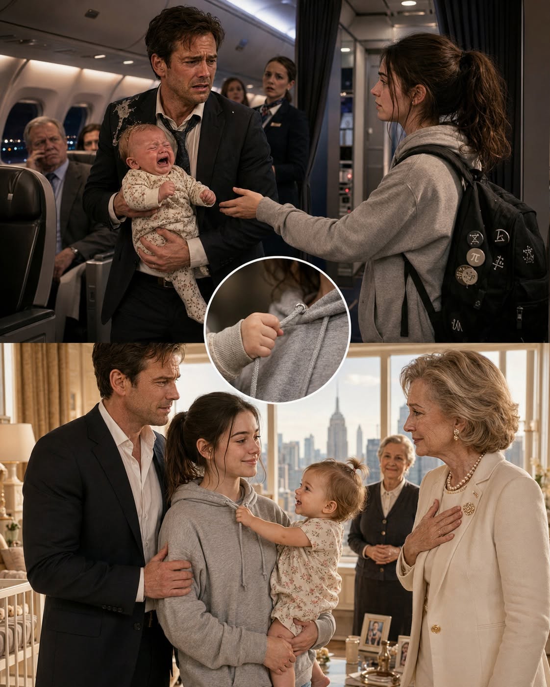 For three straight hours, my six-month-old daughter screamed in my arms while an entire first-class cabin slowly turned against us. I was William Hart, a man newspapers called one of the most powerful businessmen in America, but at thirty-five thousand feet, none of that mattered. My shirt was covered in spit-up, my eyes burned from exhaustion, and every time Lily arched her tiny body and screamed again, I felt more helpless than I had ever felt in my life. I would have traded every dollar I owned for someone to tell me what was wrong with my child.