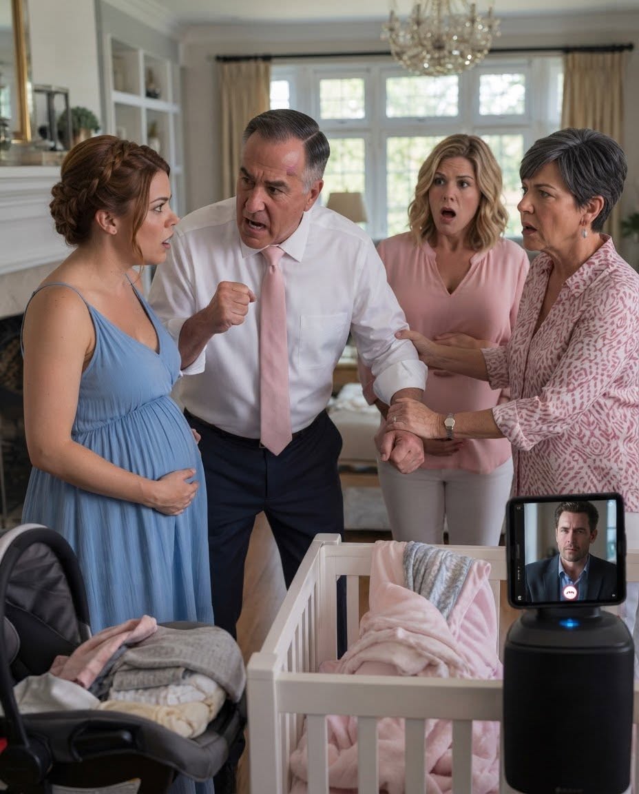My sister announced she was pregnant, and within minutes, my parents decided she should receive everything prepared for my unborn daughter—the crib, baby clothes, car seat, and even our home. When I refused, my father rushed toward me while my mother held my arm. Then my husband’s voice suddenly echoed from my phone’s speaker.