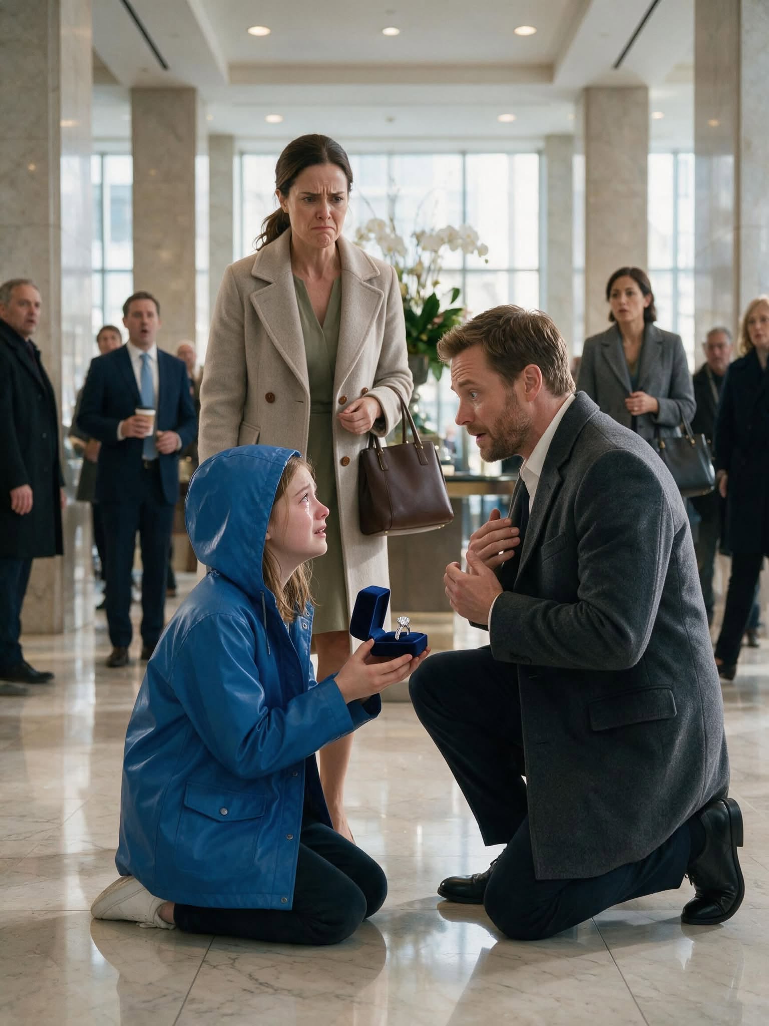 The six-year-old girl walked into billionaire Lucas Marchetti’s headquarters carrying an old gold ring in her tiny hand. She placed it in his palm and whispered, “My mom told me I had to return this to you before she p@ssed @way.” But the moment Lucas’s fiancée recognized the engraving inside the ring, her expression changed. Instead of welcoming the child, she ordered security to remove her from the building and send her back outside into the storm.