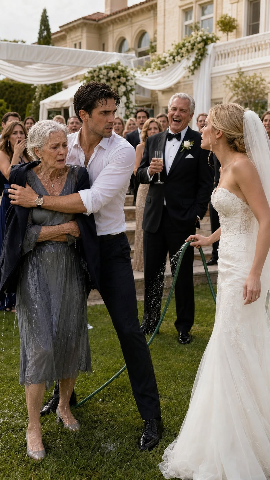 "The first blast of freezing water splashed over my mother before I understood why the wedding guests were laughing.