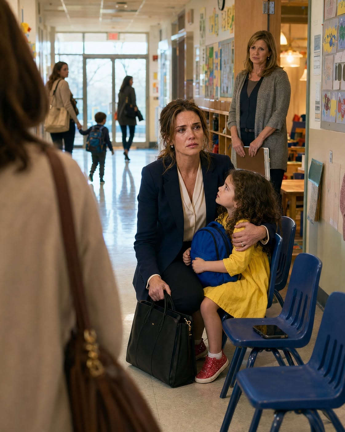 My daughter was the last child left at preschool, and somehow she thought it was my fault. She sat in the final blue chair with her drawing of my office in her lap and whispered, “Mommy, did Daddy forget me because you went back to work?” One hour earlier, I had been fighting for the promotion that could restore the career I gave up to raise her. Mark had confirmed pickup in writing, then ignored fourteen calls while drinking champagne at another woman’s salon. I folded the late-fee notice around Ellie’s drawing. They thought that paper was the evidence. They had no idea what was waiting for me at home.