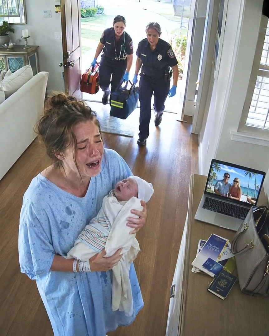 My husband left for an island resort with his mother while our three-day-old baby turned blue in my arms. They took my phone, wallet, keys, and card so I could not “make drama.” But the moment the ambulance arrived, their vacation became evidence...