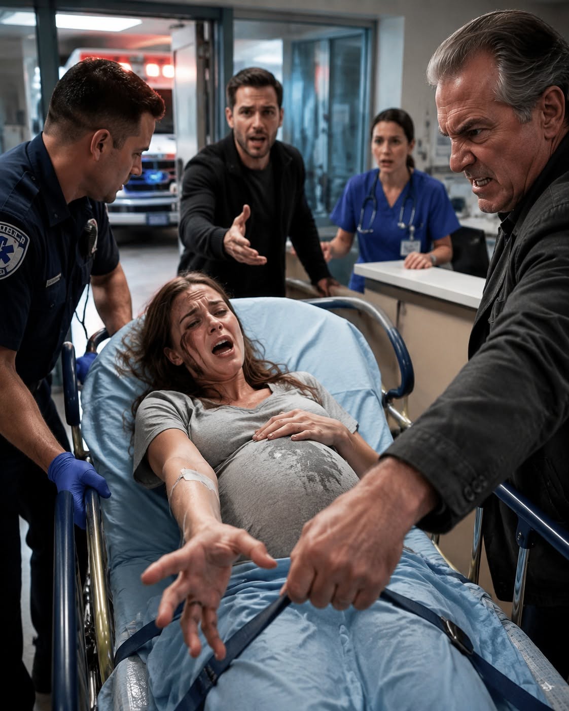 My father-in-law dragged me from an ambulance while I was in premature labor and demanded I apologize to his son. The paramedics placed me back on the stretcher—then the hospital discovered my husband had falsely registered himself as my sole medical decision-maker.