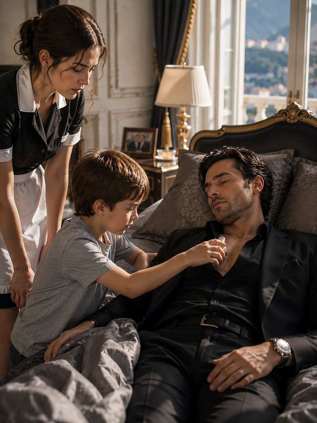 The Mafia Boss Pretended to Sleep to Test a Maid’s Son—Then the Boy Gave His Heart Medicine and Broke Him